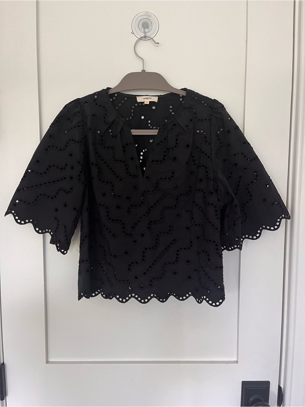 Suncoo Black Eyelet Set: Top and Pants